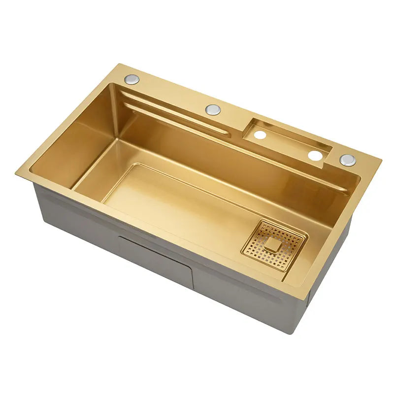 Gold Kitchen Sink Waterfall Faucet Nano Golden Stainless Steel Basin