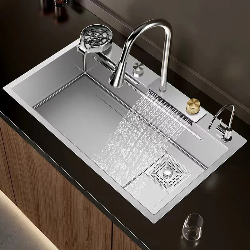 Silver Premium Stainless Steel Sink 3mm Nano Waterfall Faucet