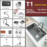 304 Waterfall Stainless Steel Kitchen Sink Large Single Sink Built-