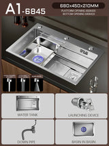 Silver Premium Stainless Steel Sink 3mm Nano Waterfall Faucet