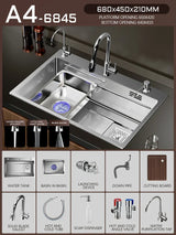 Silver Premium Stainless Steel Sink 3mm Nano Waterfall Faucet