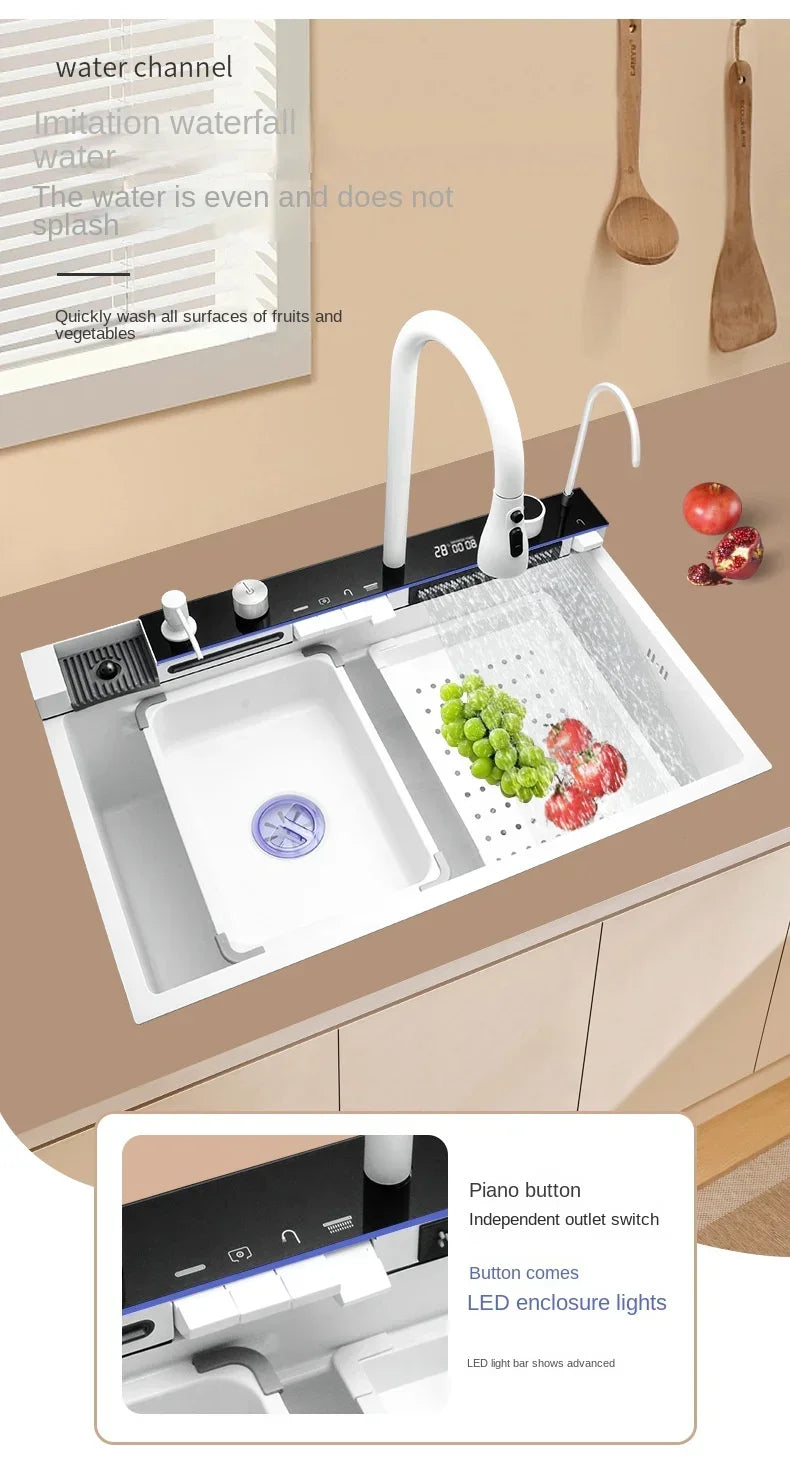 White Nano Multifunctional Kitchen Sink 304 Stainless Steel Single Sin