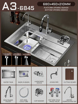 Silver Premium Stainless Steel Sink 3mm Nano Waterfall Faucet