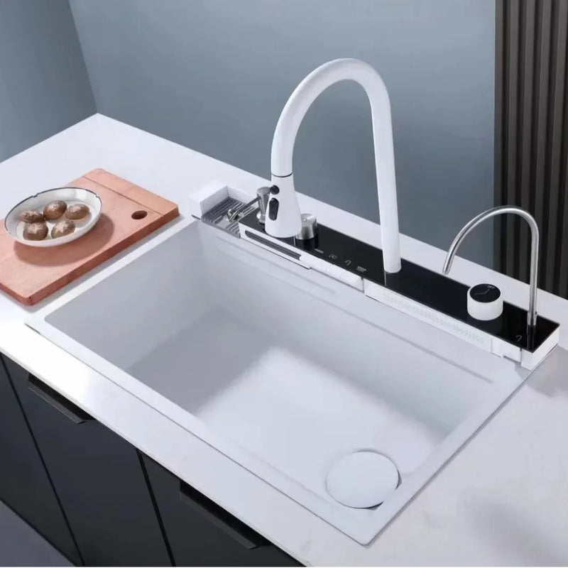 White Nano Multifunctional Kitchen Sink 304 Stainless Steel Single Sin