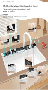 White Nano Multifunctional Kitchen Sink 304 Stainless Steel Single Sin