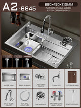 Silver Premium Stainless Steel Sink 3mm Nano Waterfall Faucet