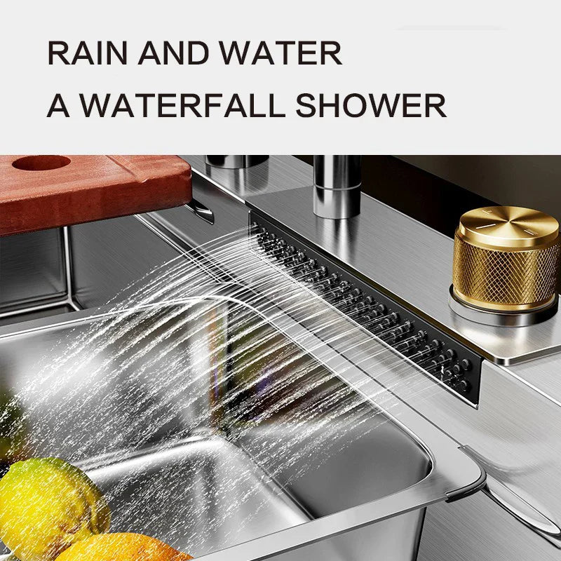 Silver Premium Stainless Steel Sink 3mm Nano Waterfall Faucet